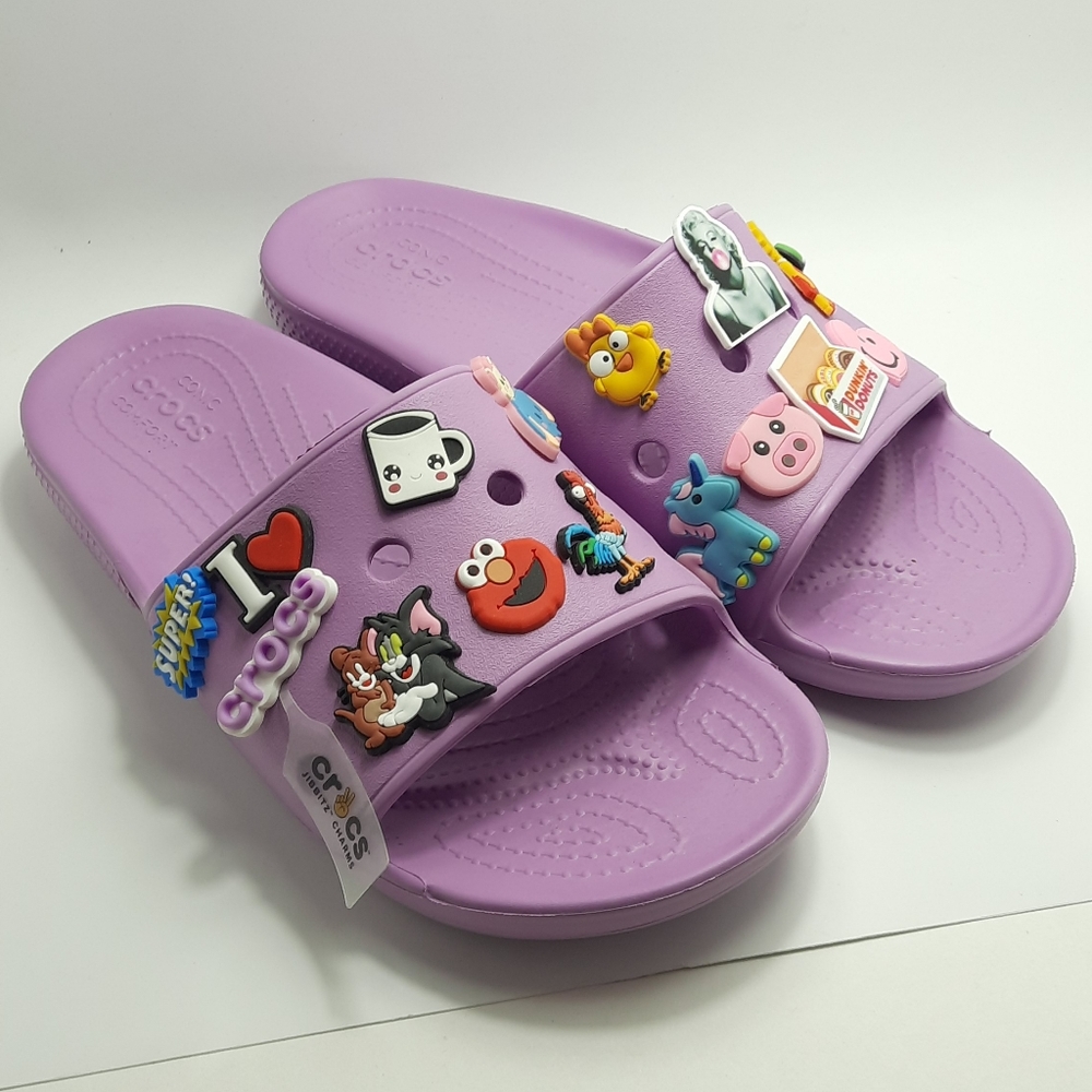 Crocs Slides/ Sandals Custom Purple Women Size 10 NWOT